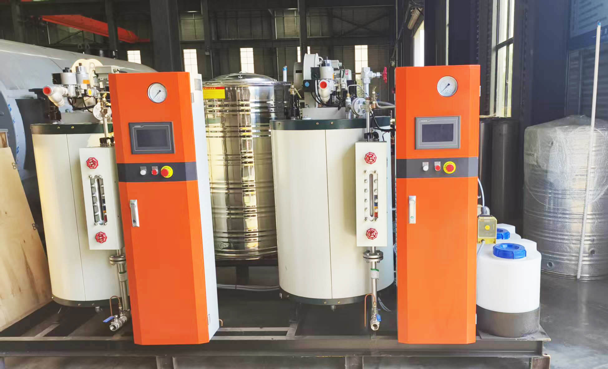2 Sets of 200kg Vertical Type Oil Fired Skid Mounted Once-through Flow Boiler for a Food Factory Ship